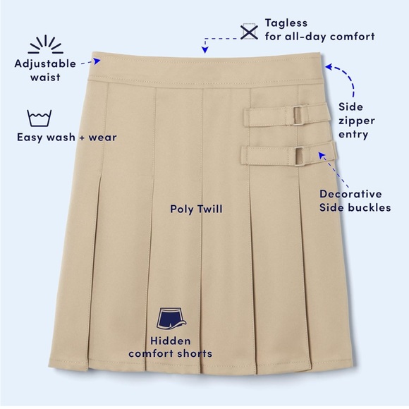 NWOT Girls French Toast Burgundy Pleated Two Tab Skort Uniform Size 16.5 - Picture 3 of 12